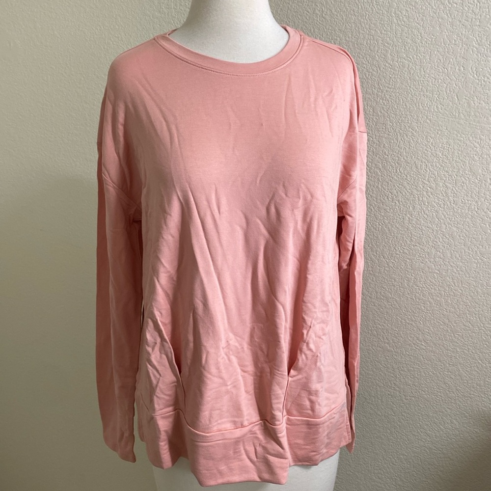 Zuda‎ Knit Structured Pullover Long Sleeve Rose Ran Yoga Top Chest 21.5